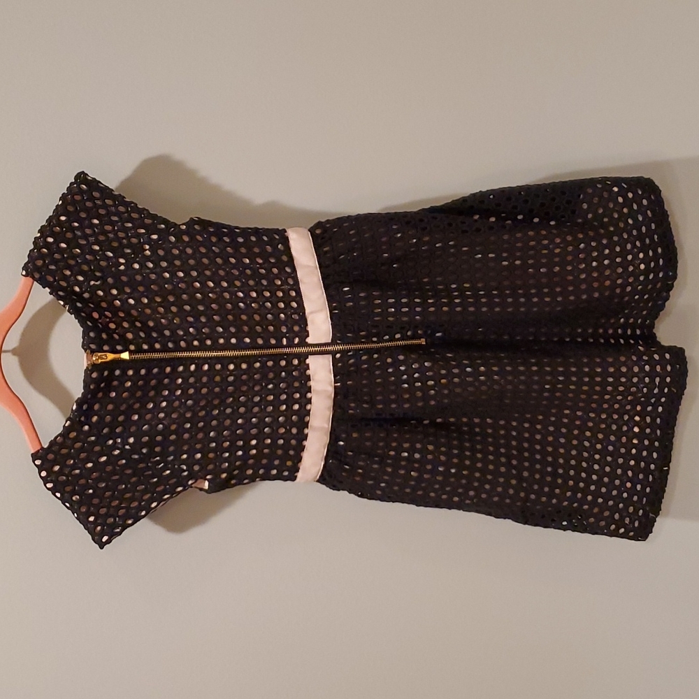 Kate Spade Black Crochet Eyelet Dress with Pink Grosgrain Ribbon Waist - Picture 7 of 11